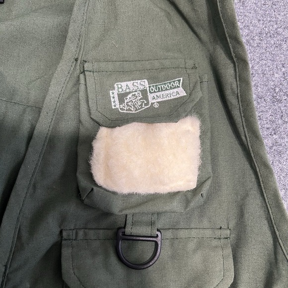 BASS Outdoor America Green Fly Fishing Vest Cargo‎ Pockets Mens L XL - Picture 3 of 8